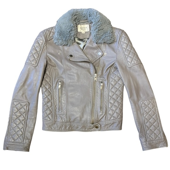 Samantha Sipos Genuine Lamb Leather Moto Jacket Dove Gray Size XS #912 - Picture 4 of 13